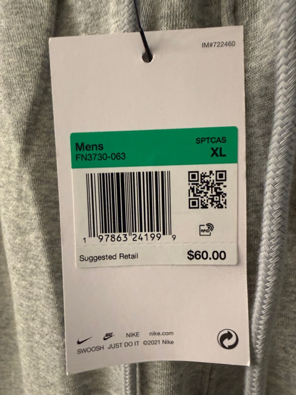 NWT Men’s Nike Gray Heather Embroidered Swoosh Sweatpants - Picture 3 of 8